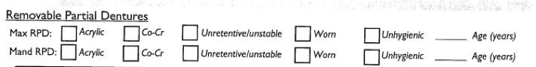 <p>what else should be recorded about dentures </p>