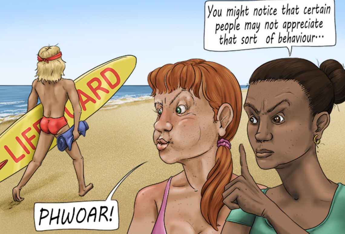 <p>gf indirectly says to her bf that ALL NUDE is not ok for girls</p>
