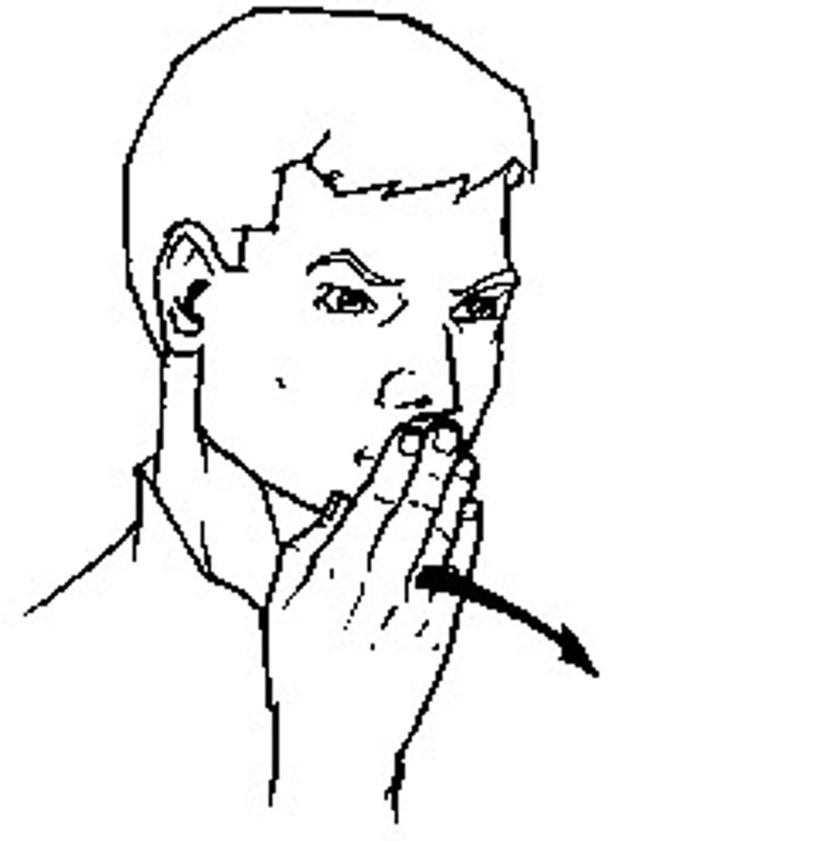 <p>5 handshape -The hand moves out and down from the center of bottom lip.</p>