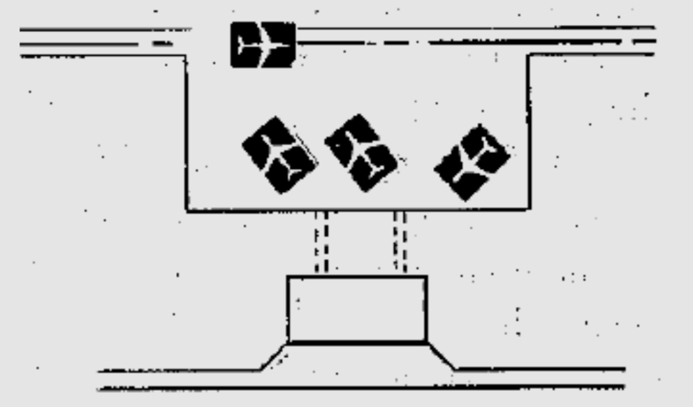 <ul><li><p>Low traffic volume airport</p></li><li><p>Parked angled nose-in or nose-out for self taxi-in or taxi-out</p></li><li><p>E.g. regional airport</p></li></ul><p></p>