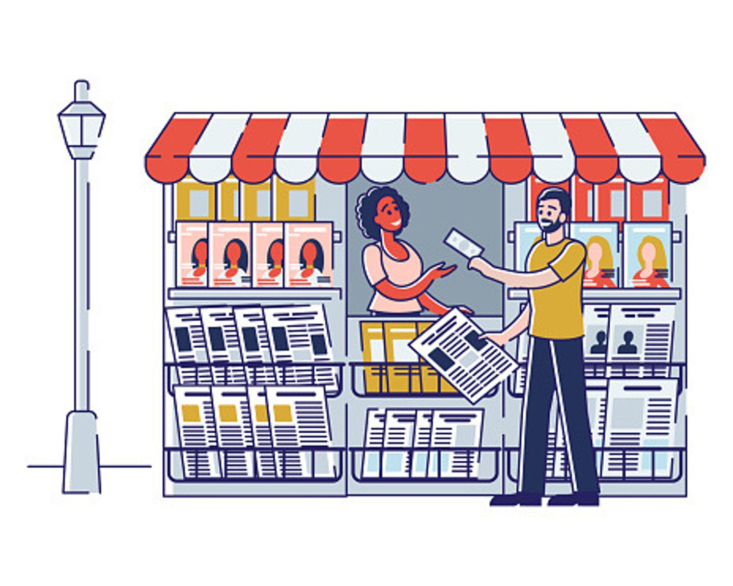 <p>es el lugar donde puedes comprar periódicos y revistas.</p>