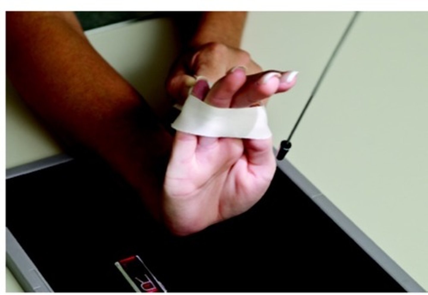 <p>angled 25-30 degrees, directed 1 inch distal to the base of the 3rd metacarpal (center of palm)</p>