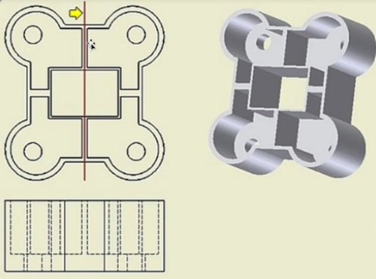<p>Features that cannot be seen in a particular view, represented by dotted lines.</p>