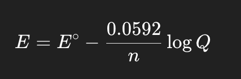 <p>what does the Nernst equation calculate?</p>