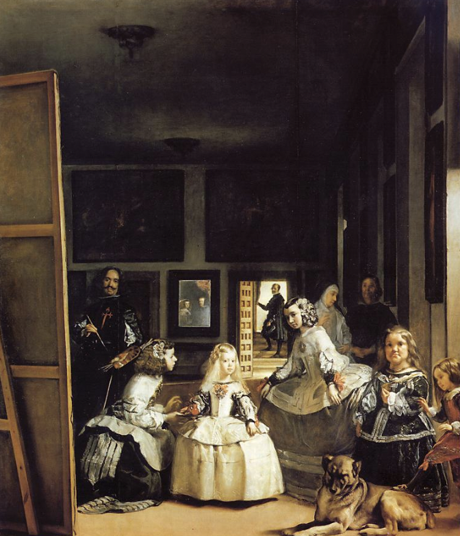 <ul><li><p>“ladies in waiting”</p></li><li><p>Velazquez</p></li><li><p>painting of king and queen of spain</p></li><li><p>princess margaret theresa being attended to by ladies in waiting</p></li><li><p>in Madrid at Museo del Prado</p></li><li><p>baroque</p></li></ul>