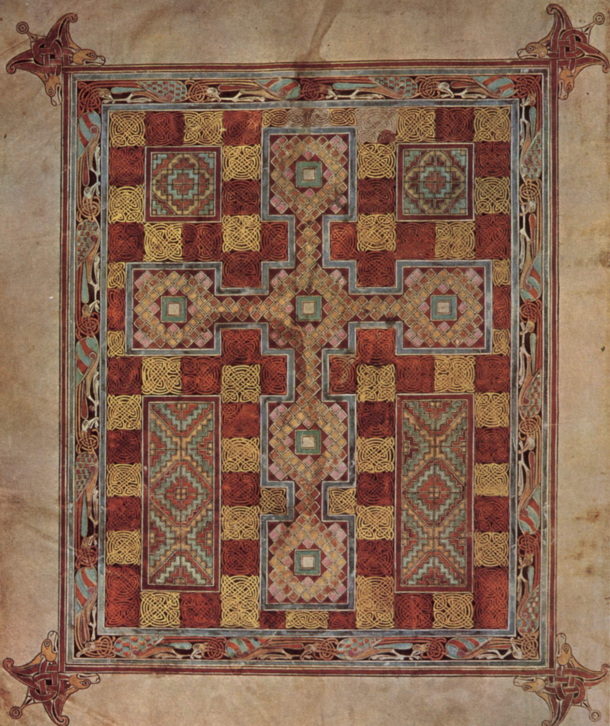 <p>full-page, non-figurative, and highly decorative design that resembles an oriental carpet</p>
