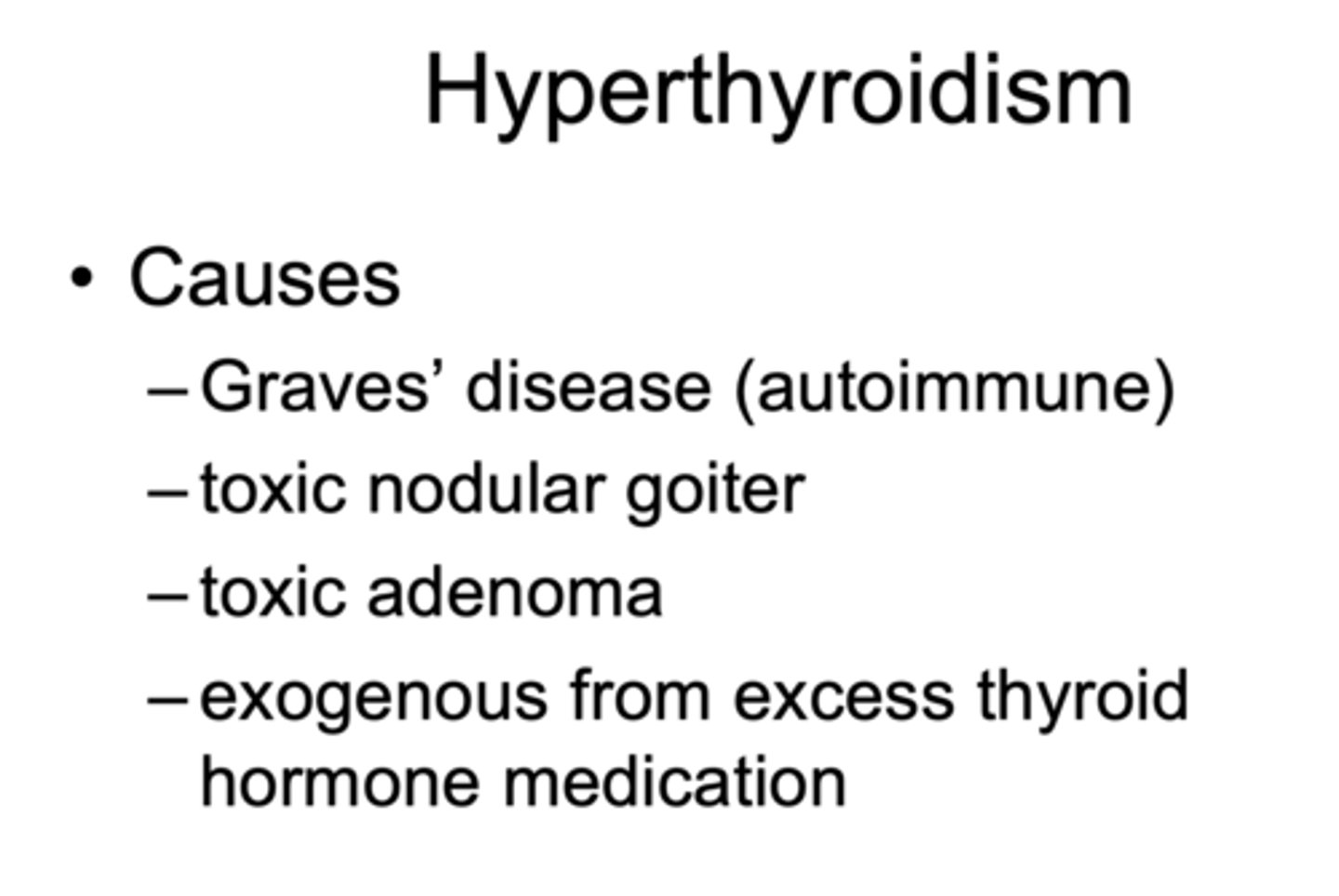 <p>hyperthyroidism</p>
