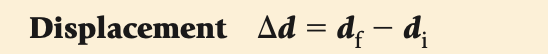 is equal to the final position minus the initial position.