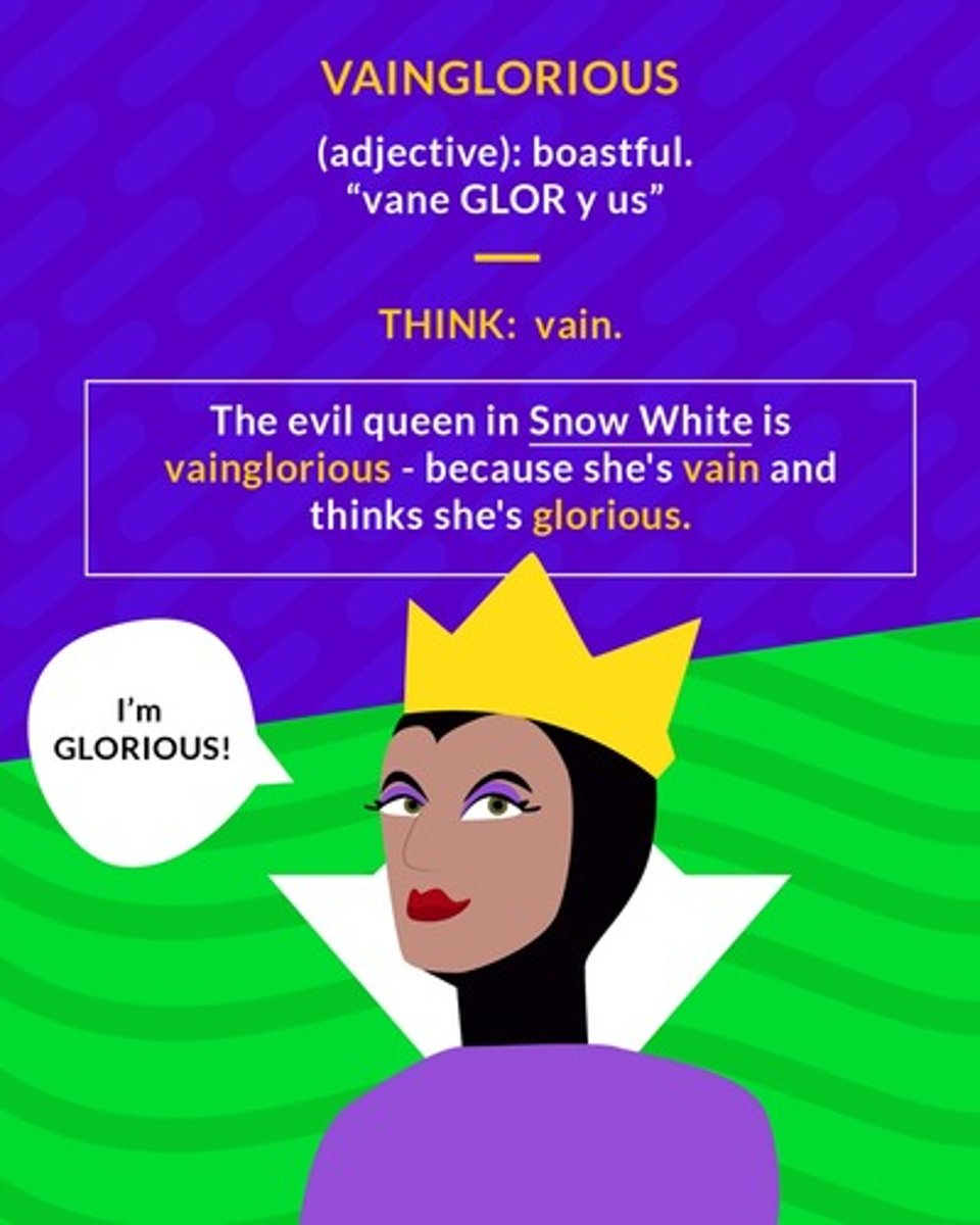 <p>excessively proud or boastful; elated by vanity</p>