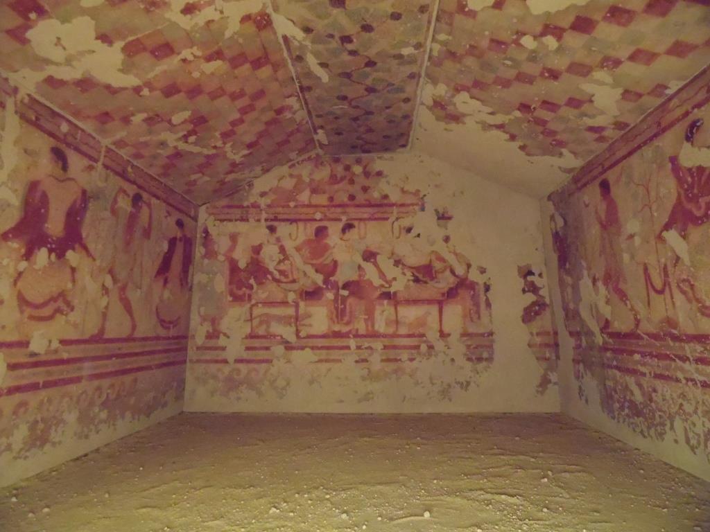 <p><strong>Tomb of the Triclinium</strong></p><p>Etruscan</p><p><span>Tarquinia, Italy</span></p><p>480-470 BCE</p><p>Tufa and paint</p>