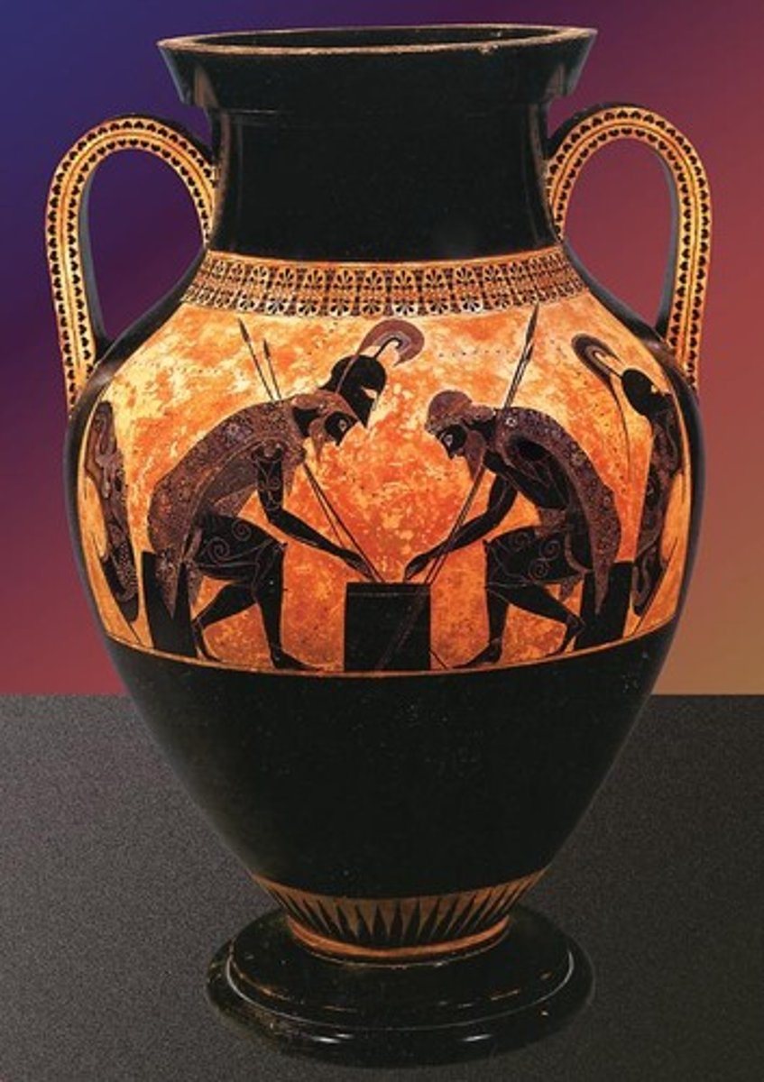 <p>a tall ancient Greek or Roman jar with two handles and a narrow neck.</p>