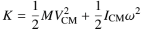 <p>½ MV² angular momentum from the orbit around origin<br>½ Iw² angular momentum of the object around its own COM<br><br>note: MRxV accounts for the whole objects movement around the origin, L accounts for the object spinning about itself</p>