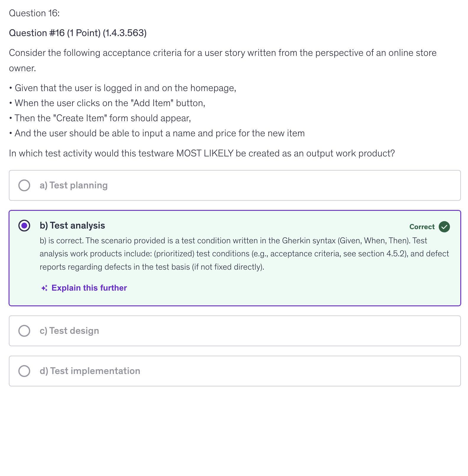 <p>b) Test analysis</p>