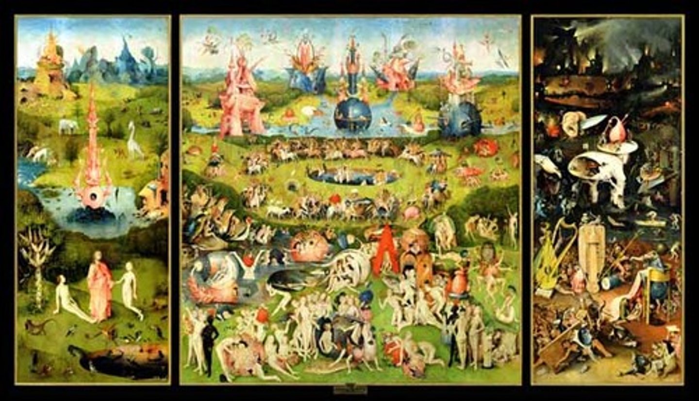 <p>more northern European artists, influenced by the prevalence of Gothic cathedrals with their stained-glass windows, focused more on illuminated manuscripts and wooden panel painting for altarpieces; limited available space in the works led northern painters to take great care to depict each object and become masters at rendering details</p>