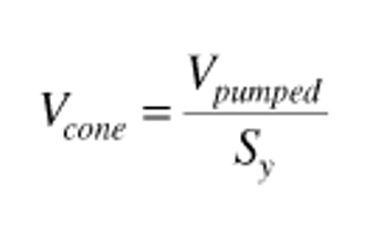 shape and expansion of the cone depends on pumping rate, Sy, & transmissivity 