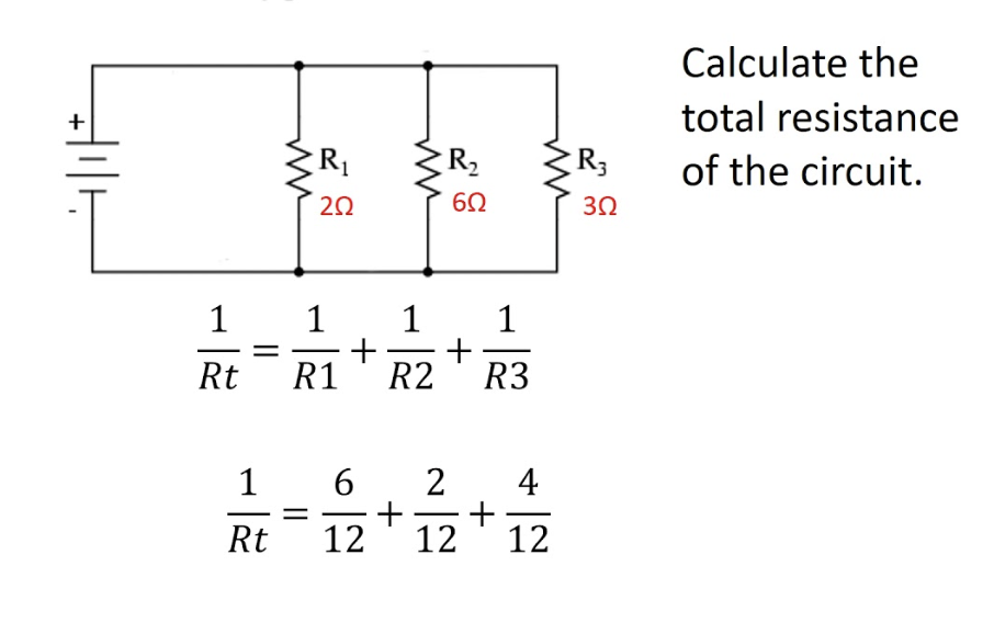 <p>1/R(total) = 1/R1 + 1/R2 + 1/R3 + …</p>