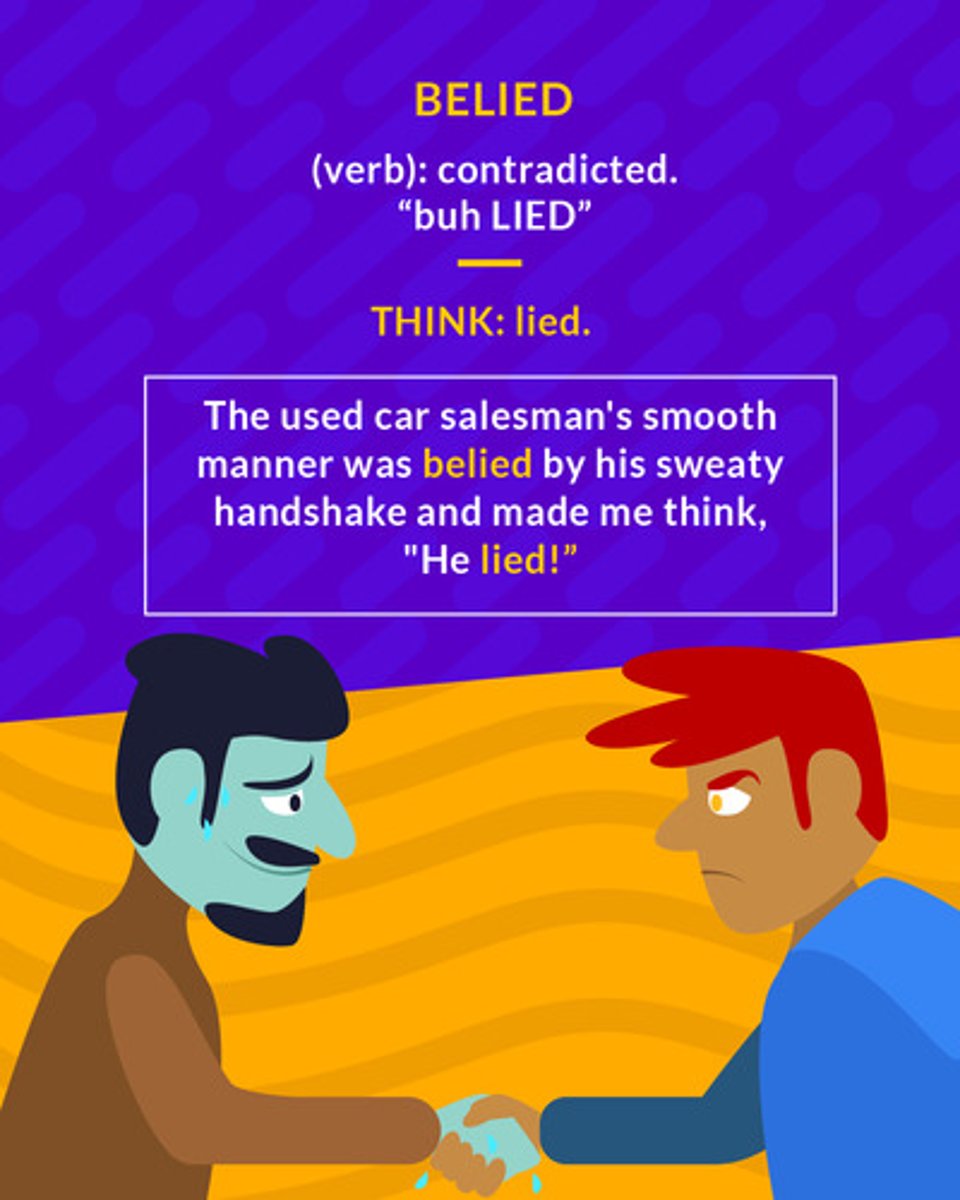 <p>(verb) contradicted</p>