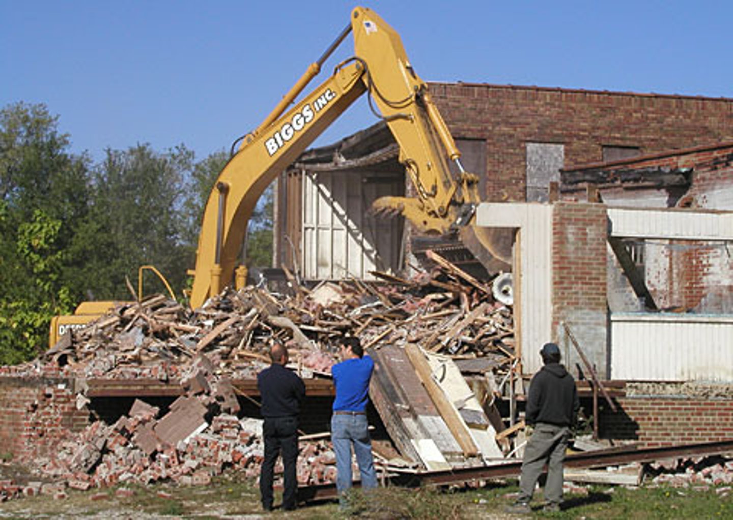 <p>(v.) to tear down, destroy completely; to cut or scrape off or out</p>