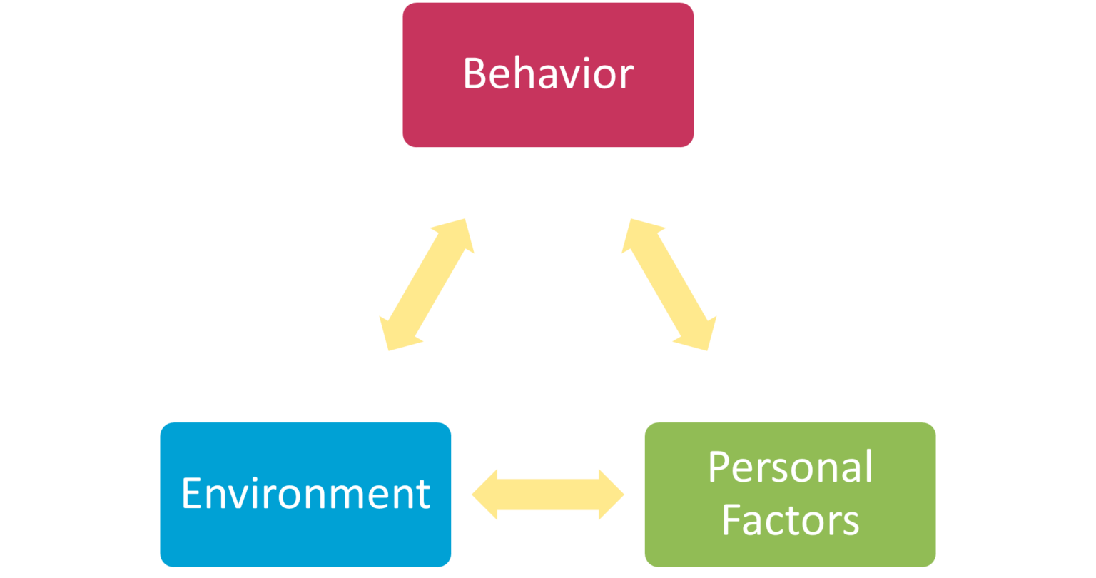 <p>the idea that a person's <mark data-color="yellow" style="background-color: yellow; color: inherit">behavior</mark>, <mark data-color="yellow" style="background-color: yellow; color: inherit">personal factors </mark>(like thoughts and feelings), and the <mark data-color="yellow" style="background-color: yellow; color: inherit">environment</mark> all influence each other in a continuous loop</p><p><em>a concept within social cognitive theory</em></p><p>example: a student who feels confident (personal factor) participates actively in class (behavior), which encourages a supportive teacher (environment), further boosting the student's confidence</p>