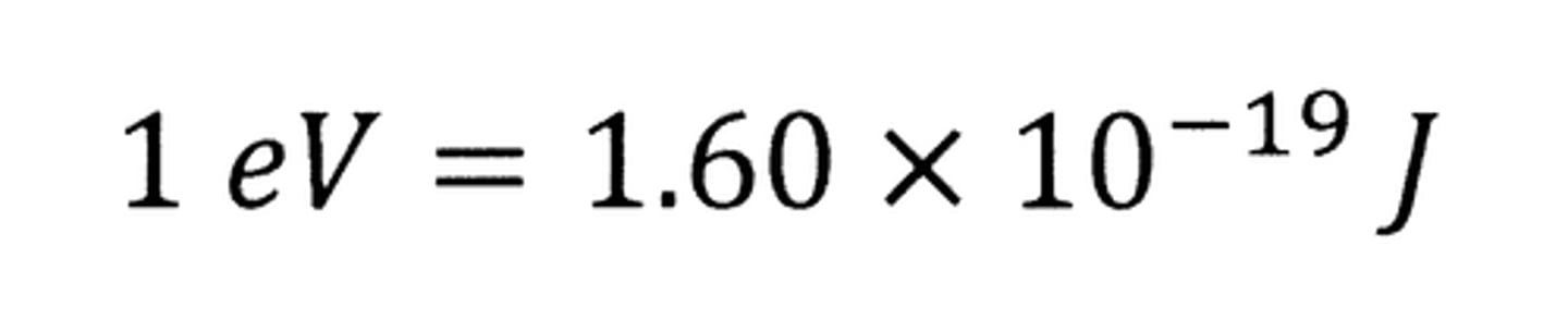 <p>= energy gained by an electron travelling, from rest, through a potential difference of one volt</p><p>- Unit of energy.</p><p>- Derived from E = Q/V (which is from P = IV)</p>