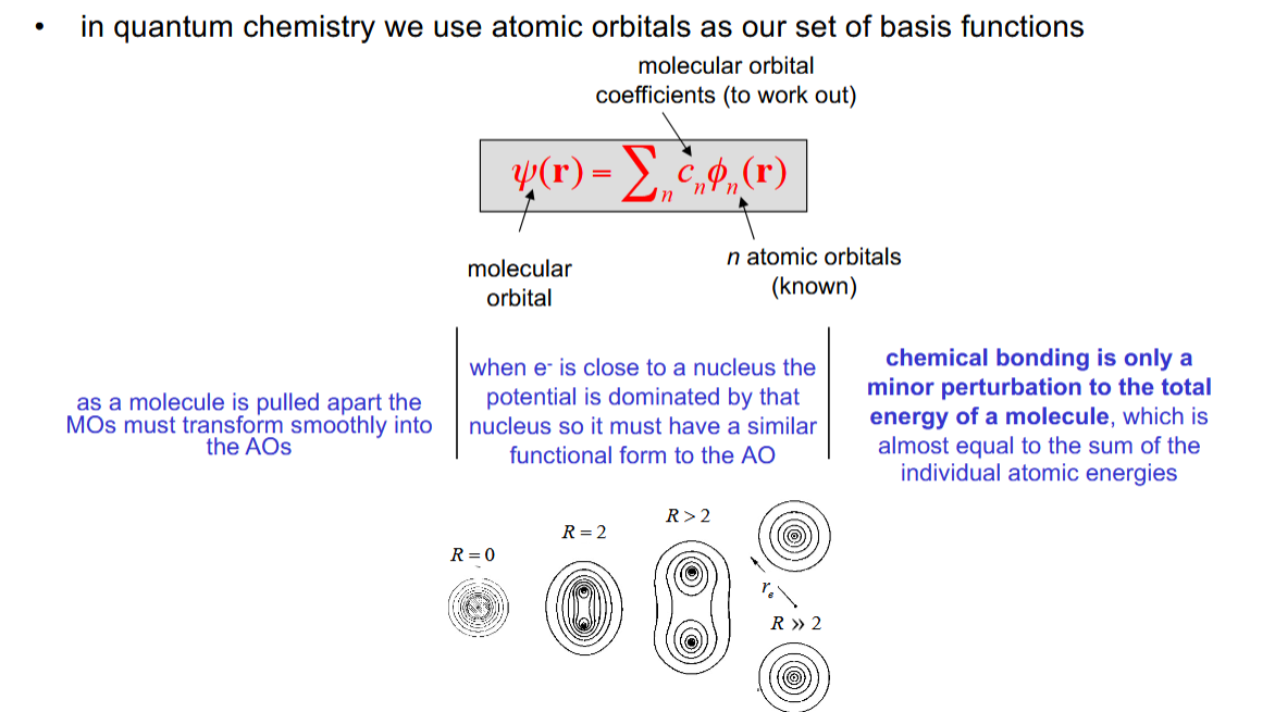 <p>The wavefunction of a molecular orbital is (approximately) the sum of the atomic orbitals.</p>
