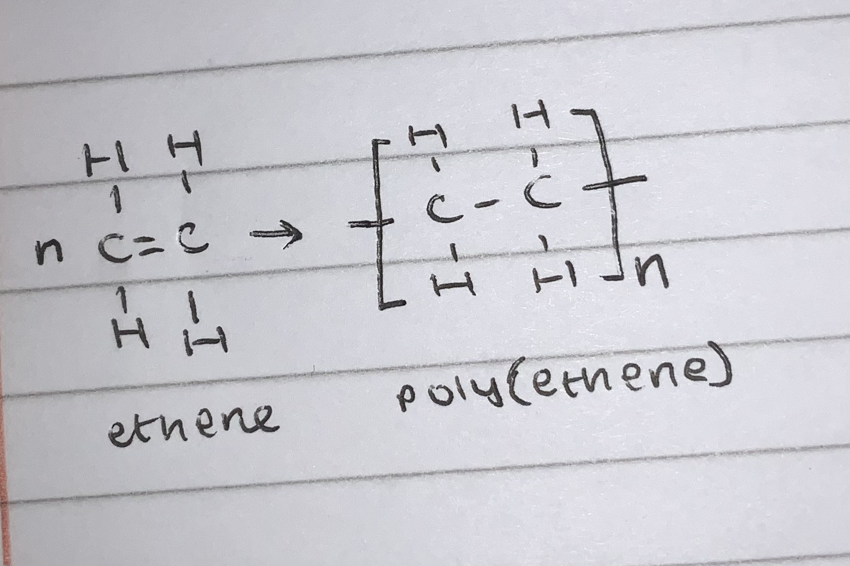 <p>remember this is how to represent a polymer</p>