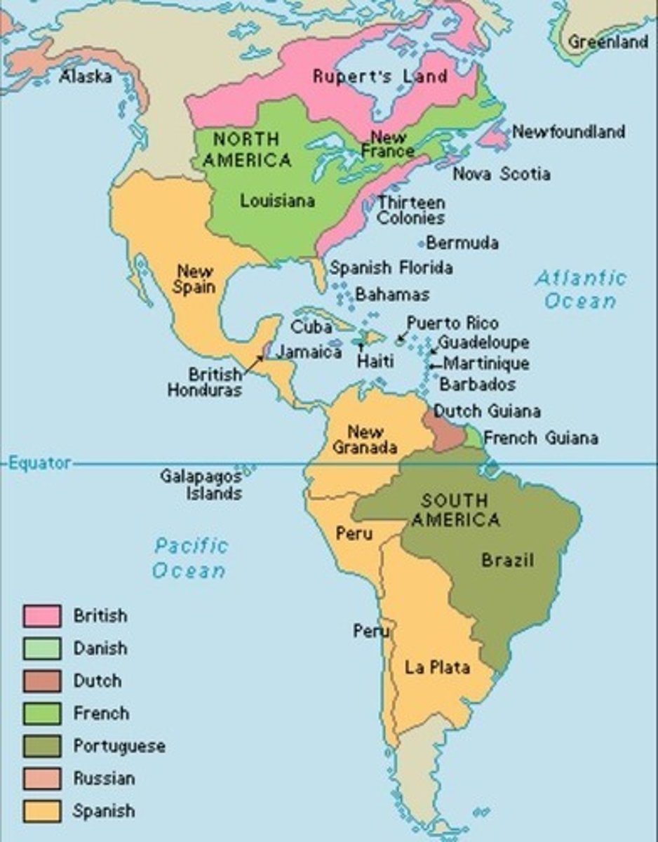<p>This term refers to the Spanish colonies in the Americas, beginning with Columbus's arrival in 1492 and lasting until the early 1800s. With its capital in Mexico City, it included parts of Southwestern portions of the modern-day United States, all of Mexico and Central America, much of the Caribbean, and most of South America (except Brazil, which Portugal colonized) Spanish efforts to extract wealth from the land led them to develop institutions based on subjugating native populations to use them to labor in gold and silver mines and on large farms, converting them to Catholic Christianity, and incorporating them, along with enslaved and free Africans, into Spanish colonial society. The Spanish colonies were more urban than other European colonies in the Americas. And because the Spanish crown governed their colonies in a top-down manner through a viceroyalty system, they were also much less democratic.</p>