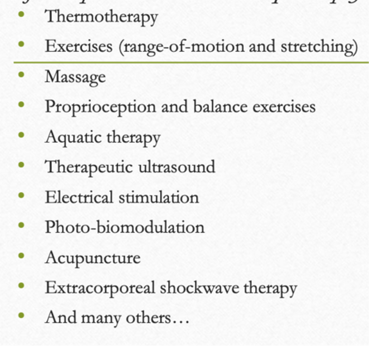 <p>what are physical modalities</p>