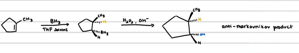 <p>BH<sub>3</sub>, THF then H<sub>2</sub>O<sub>2</sub>, OH<sup>- </sup></p>