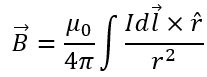 <p>jest to równanie umożliwiające wyznaczenie wartości i kierunku wektora indukcji pola magnetycznego, wytwarzanego przez przepływający prąd elektryczny. Wektor indukcji pola magnetycznego, wytwarzanego przez przewód z prądem o skończonej długości, określony jest wyrażeniem:</p>