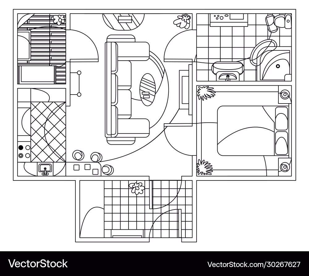 <p>Өрөө, хана, тавилгыг дээрээс харсан техникийн зураг.</p>