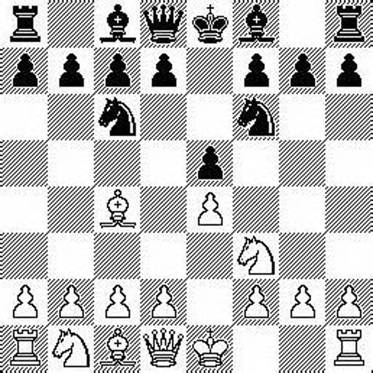 <p>1. e4 e5 2. Nf3 Nc6 3. Bc5 Nf6</p>
