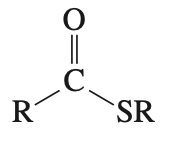 <p>sulfur directly connected to alkyl and carbonyl groups</p>