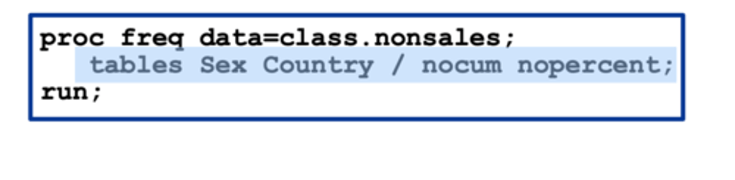 <p>lists all discrete values for a variable and reports missing values</p>