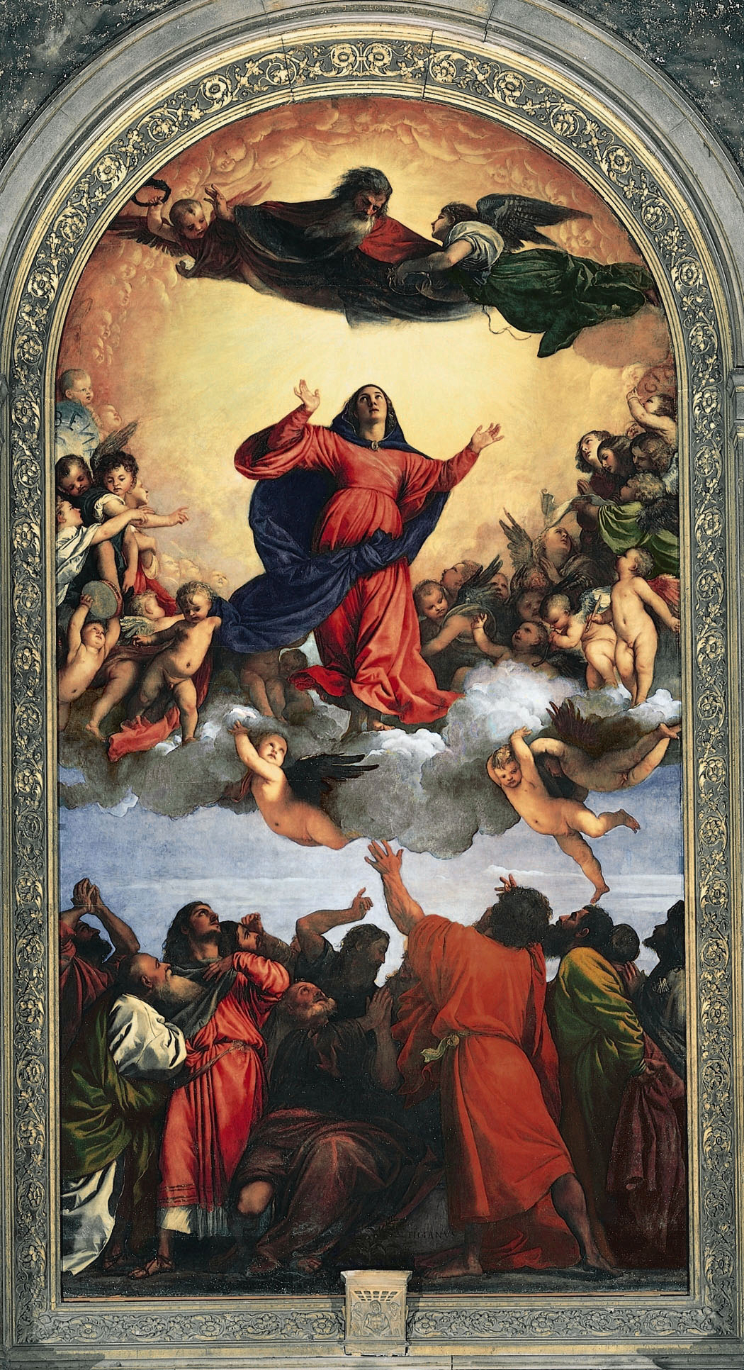 <p>the leader of the 16th century Venetian school of Italian Renaissance (Assumption of the Virgin)</p>