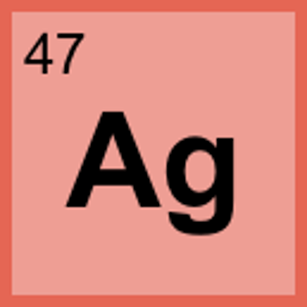 <p>Symbol: Ag<br>Atomic Mass: 107.9<br>Atomic Number: 47</p>