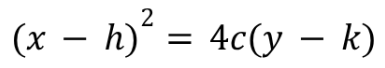 <p>(x-h)<sup>2</sup>=4c(y-k)</p>