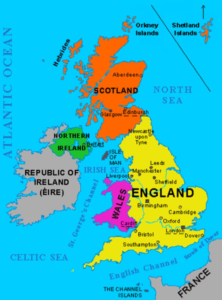 <p>• Liverpool - Just above Wales on the coast</p><p>• Greater Manchester - Next to liverpool (east)</p><p>• Greater London - South West England</p><p>• Birmingham - in the middle of England</p><p>• Leeds - Just north east of Greater Manchester</p><p>• Glasgow - At a bottleneck in Scotland on the west coast</p>