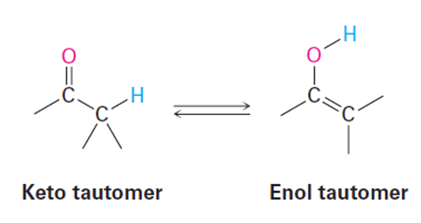 <p>Keto tautomer to enol tautomer goes through enolate.</p>