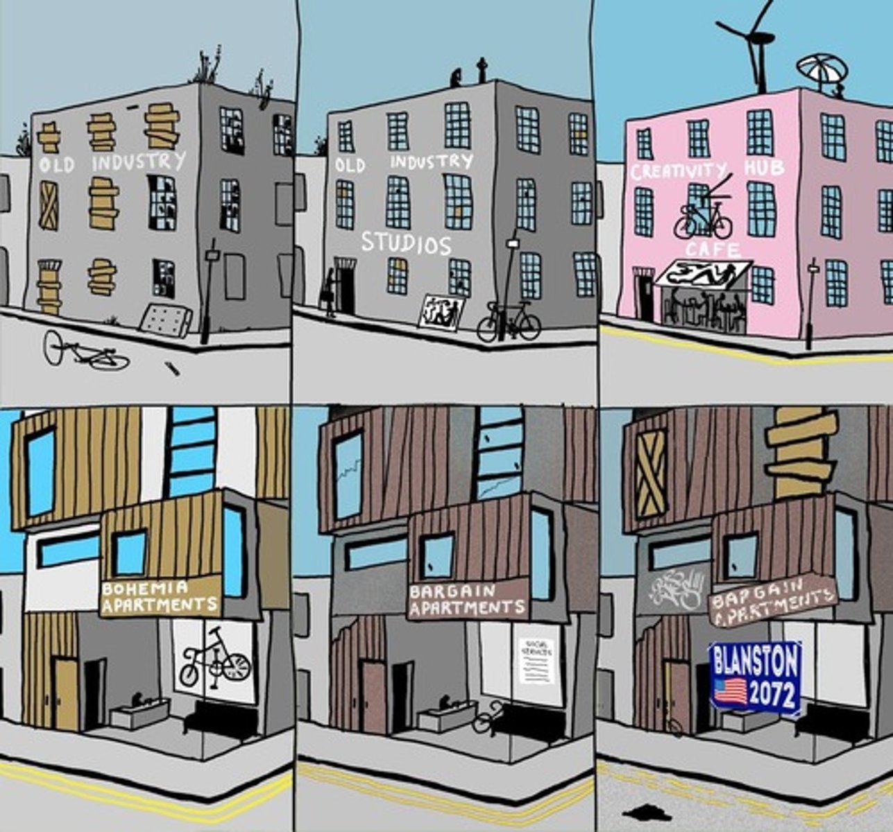 <p>The restoration and upgrading of deteriorated urban property by middle-class or affluent individuals.</p>