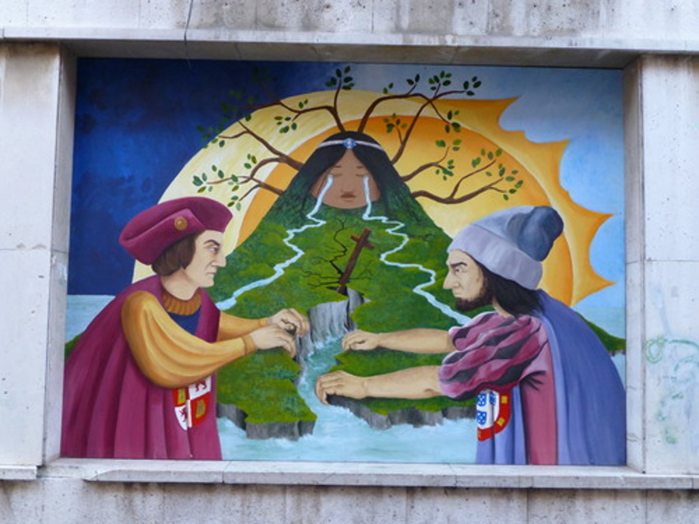 <p>A treaty brokered by the Catholic Church that divided up the discoveries and territories in the New World between Spain and Portugal. Spain would end up getting control over much of South and Central America.</p>