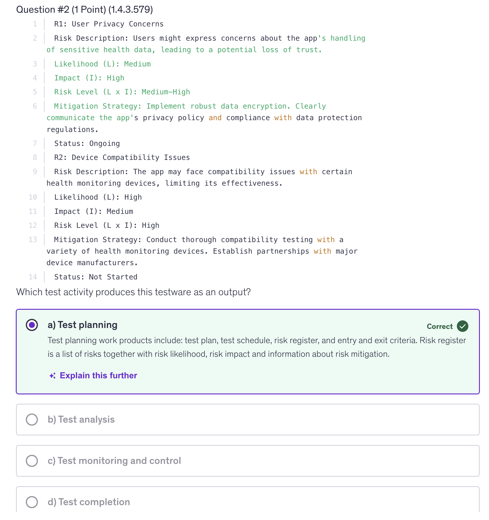 <p>a) Test planning</p>