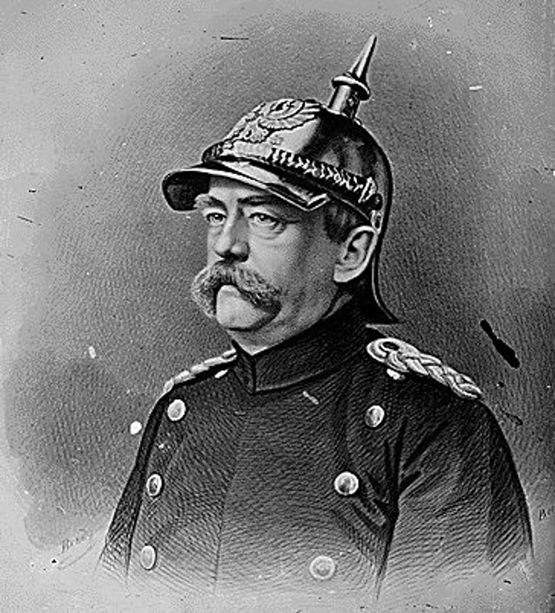 <p>Chancellor of Prussia from 1862 until 1871, when he became chancellor of Germany. A conservative nationalist, he led Prussia to victory against Austria (1866) and France (1870) in order to create a sense of national unity; assisted German unification in 1871</p>