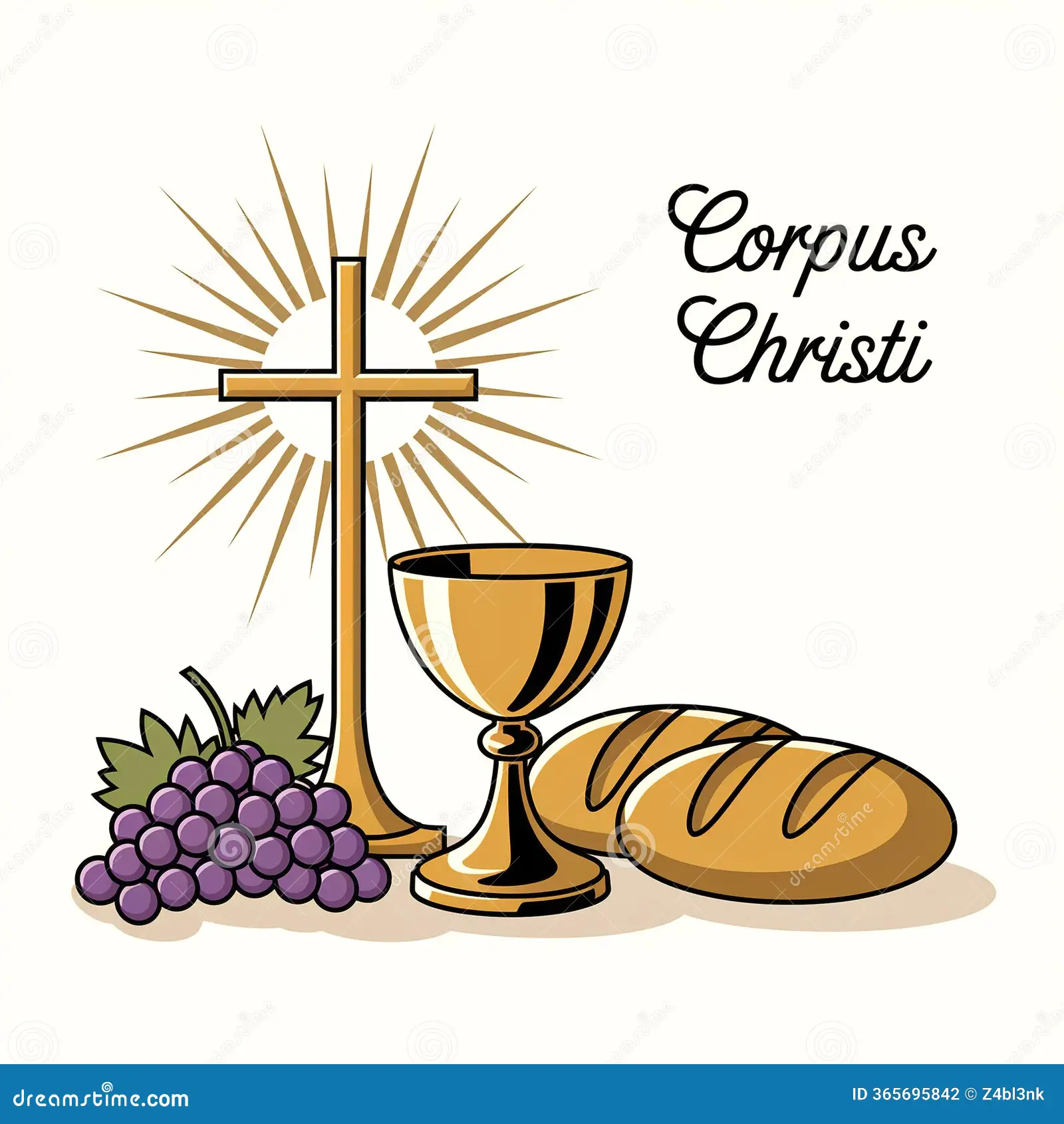 <p>Grapes, a loaf of bread, a cross, the Eucharist, and a chalice (representing the Blood of Christ)</p>