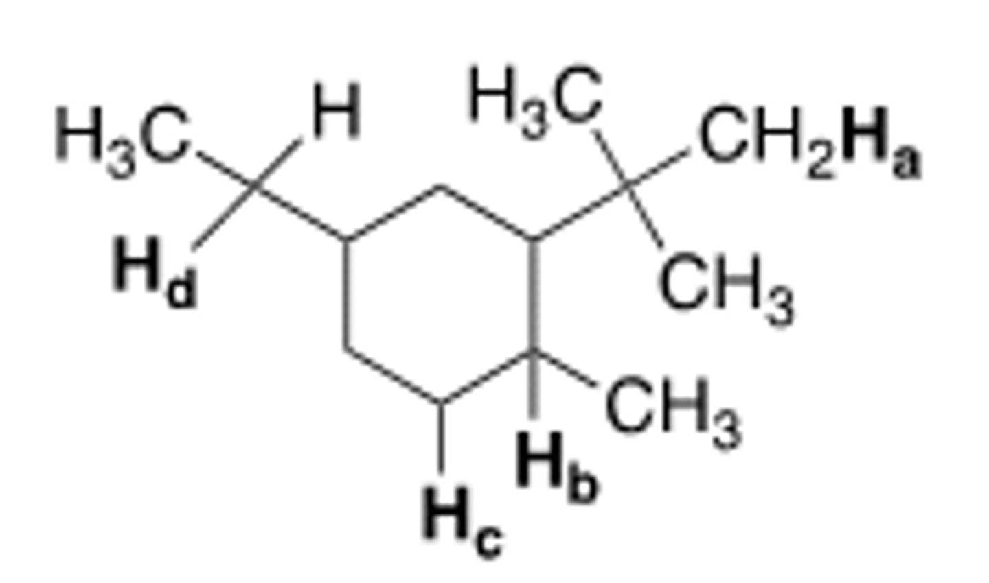 <p>Which of the labeled hydrogens is most easily abstracted in a free radical bromination</p><p>reaction?</p><p>A) Ha</p><p>B) Hb</p><p>C) Hc</p><p>D) Hd</p>