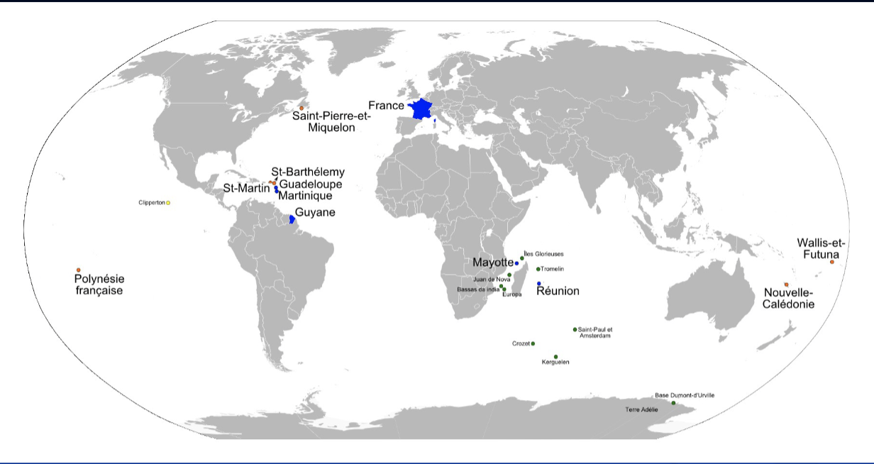 <p>overseas departments and territories of France</p>