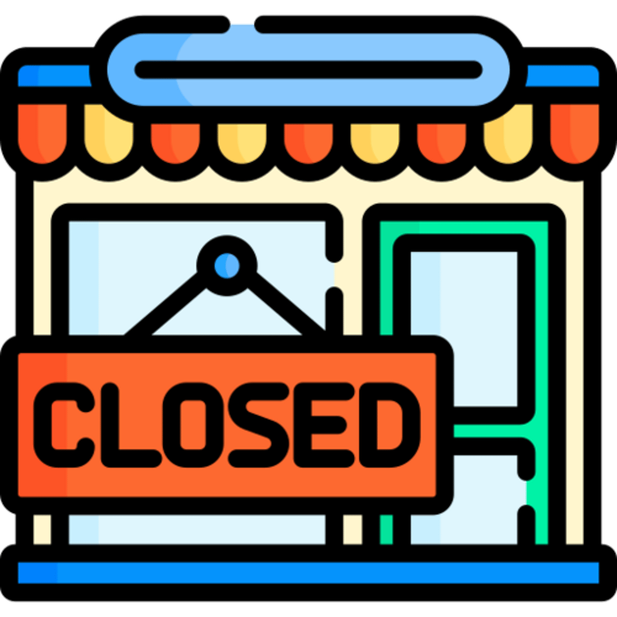 <p>geschlossen </p><p>(Die Bank ist geschlossen.)</p><p>(The bank is closed.)</p>