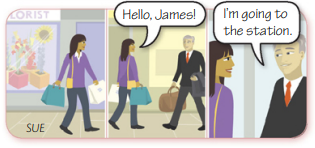 <p><em>Look at the pictures. Put the verbs in the correct form, past continuous or past simple. <br></em></p><p>Yesterday Sue ___ _____(walk) along the road when she ___(meet) James. He ___ ____(go) to the station to catch a train and he ___ ____(carry) a bag. They ____ (stop) to talk for a few minutes.</p>