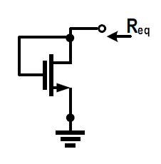 <p>What is the Req of a MOSFET when looking into the drain and when it is diode connected?</p>