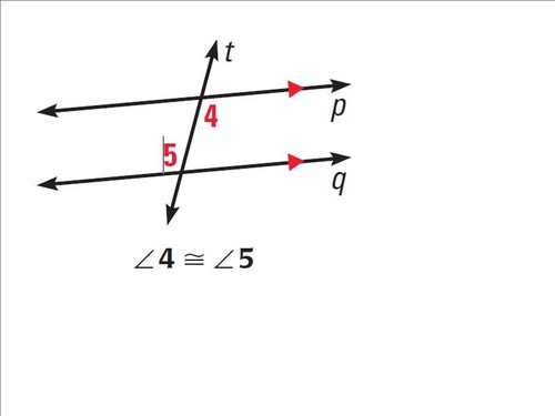 The pairs of angles on opposites sides of transversal but inside the parallel lines. (Interior Angles, Non-Adjacent, and on the opposite sides of the transversal) Always Congruent.